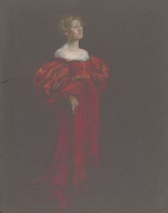Figura femminile in blu e rosa da Edwin Austin Abbey