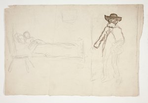 Figura a letto, uomo che entra nella stanza - illustrazione non identificata da Edwin Austin Abbey