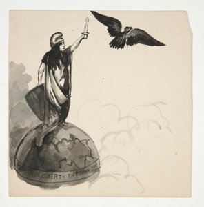 Figura della Libertà in piedi sul globo con aquila (recto); Carro Conestoga nel paesaggio (verso) da Edwin Austin Abbey