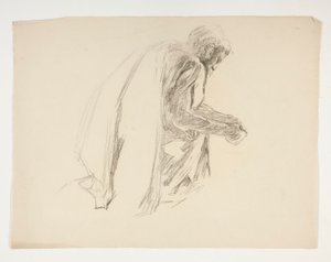 Studio di figura per Sir Lancillotto e Sir Bors che equipaggiano Galahad con i suoi speroni, da The Quest of the Holy Grail (secondo di una serie di quindici dipinti per la Boston Public Library, completato nel 1901) da Edwin Austin Abbey