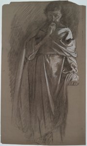 Studio di figura, uomo che tiene un abito da Edwin Austin Abbey