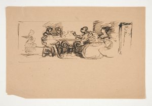 Figure a un tavolo - illustrazione non identificata da Edwin Austin Abbey