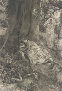 Ermia nel Bosco, illustrazione per Atto III, Scena II, Sogno di una Notte di Mezza Estate da Edwin Austin Abbey