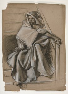 Serie del Sacro Graal. Studio di figura incappucciata. da Edwin Austin Abbey