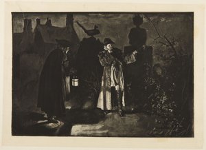 Illustrazione per «She Stoops to Conquer» di Goldsmith: «Mi sbaglio, o ho sentito delle voci» da Edwin Austin Abbey