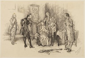 Illustrazione tratta da *She Stoops to Conquer* di Goldsmith: «È stato corretto, signore, contribuire a rendermi ridicola» da Edwin Austin Abbey
