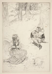 Giullare e donna, schizzo per The Daffodil Song da Edwin Austin Abbey