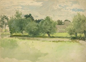 Paesaggio: Prato. Chiesa sullo sfondo da Edwin Austin Abbey