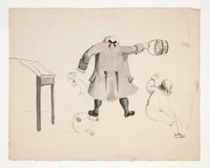Uomo che fa oscillare un secchio verso due ragazzi (recto); Due uomini dietro un muro (verso) da Edwin Austin Abbey