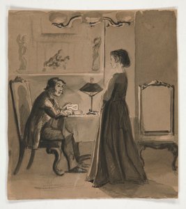 Uomo e donna in un interno - illustrazione non identificata da Edwin Austin Abbey