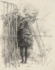 Uomo sotto la pioggia, studio per illustrazione