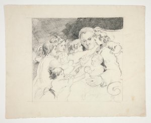 Uomo con bambini intorno a lui - illustrazione non identificata da Edwin Austin Abbey