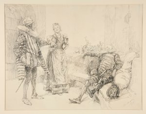 Maria, Sir Andrew e Toby, illustrazione per Atto I, Scena iii, La dodicesima notte da Edwin Austin Abbey