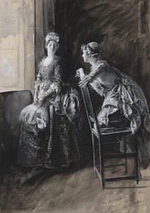 Miss Neville e Miss Hardcastle, illustrazione per Oliver Goldsmith da Edwin Austin Abbey
