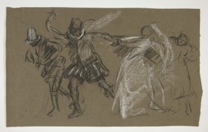Petruchio che tira Katharina, da La bisbetica domata (recto); Schizzo di figura seduta (verso) da Edwin Austin Abbey