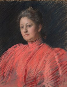 Ritratto della signora Abbey in abito rosa, a mezzo busto da Edwin Austin Abbey
