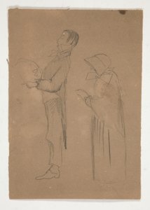 Studi di profilo di uomo e donna anziana (recto); Tre schizzi di teste e schizzo non identificato (verso) da Edwin Austin Abbey