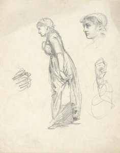 Foglio di studi: donna, testa e mani