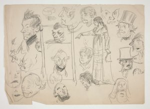 Foglio di schizzi di volti da Edwin Austin Abbey