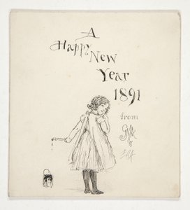 Bozzetto per un biglietto di auguri: Felice Anno Nuovo 1891 da M.G.A. e E.A.A. da Edwin Austin Abbey