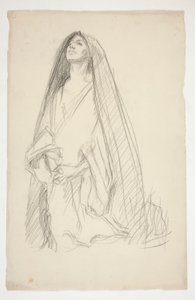 Schizzo di una Figura Femminile Incappucciata in Preghiera per Le Tre Marie alla Croce da Edwin Austin Abbey