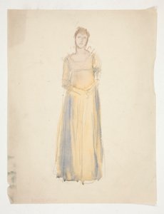 Schizzo di una donna (vestita di giallo) - studio di costume per un