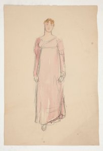 Schizzo di una donna in rosa - studio di costume per una commedia? da Edwin Austin Abbey
