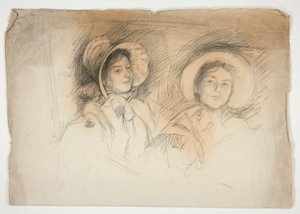 Schizzo di due giovani donne con cappelli (soggetti non identificati) da Edwin Austin Abbey
