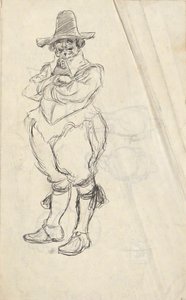 Studio di un uomo in costume olandese del XVII secolo - non identificato. Studi sul retro da Edwin Austin Abbey