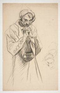 Studio di una figura in abito, in preghiera, per la serie murale La ricerca del Santo Graal alla Biblioteca Pubblica di Boston da Edwin Austin Abbey