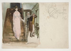Studio di un interno: coppia che si prepara a uscire per la sera da Edwin Austin Abbey