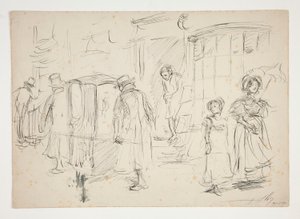Studio di scena di strada con sedia a portantina da Edwin Austin Abbey