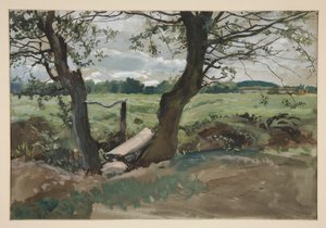 Studio di due alberi e un campo da Edwin Austin Abbey