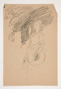 Studio di donna in costume del XVIII secolo che tiene il cappello da Edwin Austin Abbey