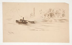 Rimorchiatore che Spinge una Chiatta sul Fiume da Edwin Austin Abbey