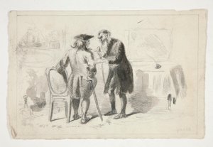 Due uomini che conversano in un interno - illustrazione non identificata da Edwin Austin Abbey