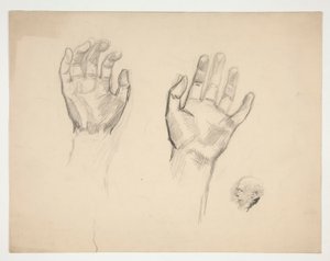 Due schizzi: schizzo di due mani; schizzo di un vecchio di profilo da Edwin Austin Abbey