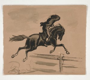 Illustrazione non identificata di un cavaliere che salta una recinzione (recto); Studio di figura di un vecchio (verso) da Edwin Austin Abbey