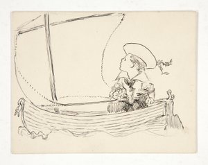 Illustrazione non identificata [Ragazzo in una piccola barca] da Edwin Austin Abbey
