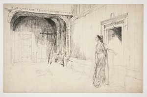 Donna e cane in un interno da Edwin Austin Abbey
