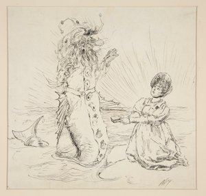 Donna e serpente sulla spiaggia, bozzetto per The Lay of the Lobster da Edwin Austin Abbey