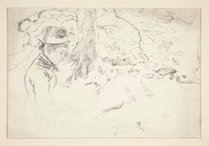 Donna seduta in giardino - illustrazione non identificata da Edwin Austin Abbey