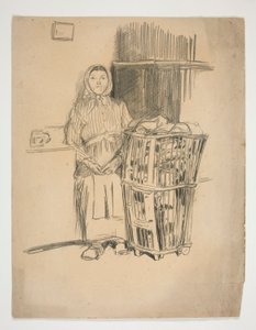 Donna con cesto di biancheria (?) - illustrazione non identificata