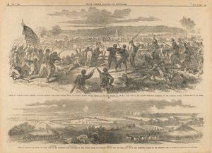Battaglia di Antietam - Divisione di Burnside, ala sinistra - Carica brillante e decisiva alla baionetta degli zuavi di Hawkins, colonnello Kimball, contro la batteria ribelle sulla collina, riva destra del torrente Antietam, vicino a Sharpsburg, nel pomer da Edwin Forbes