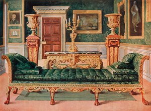Suite georgiana in mogano e dorata nella galleria e nel salotto verde del castello di Longford da Edwin John Foley