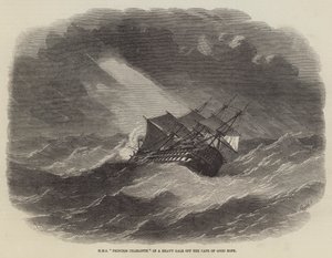 HMS Princess Charlotte in una forte tempesta al largo del Capo di Buona Speranza