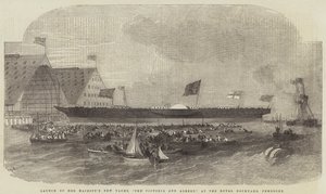 Varo del nuovo yacht di Sua Maestà, il Victoria e Albert, al Royal Dockyard, Pembroke