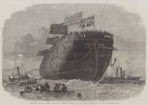 La nuova flotta corazzata, varo al cantiere navale di Chatham della fregata HMS Royal Oak, 50 cannoni da Edwin Weedon