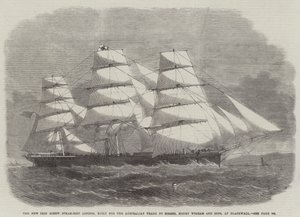 La nuova nave a vapore a vite di ferro Londra, costruita per il commercio australiano da Messers Money Wigram and Sons, a Blackwall