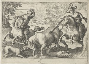 Paesaggio con caccia ai tori da Egbert Jansz.